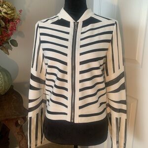 Striped White and Black Netting Women's Chic Jacket
